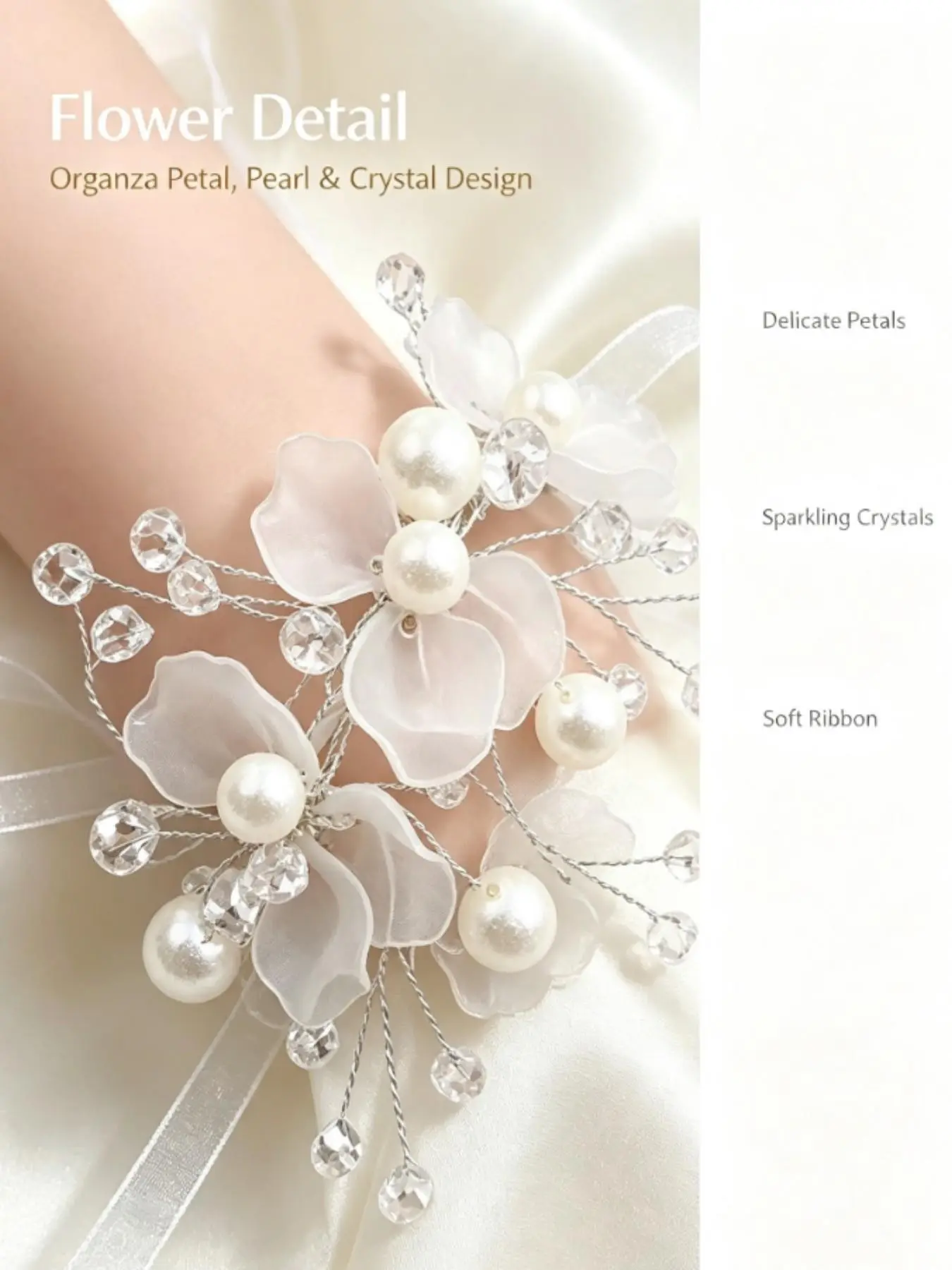 Newlywed Wrist Flower High-End Lace Pearl Crystal Bracelet, Elegant Wedding Accessory for Bridesmaids and Sister Group