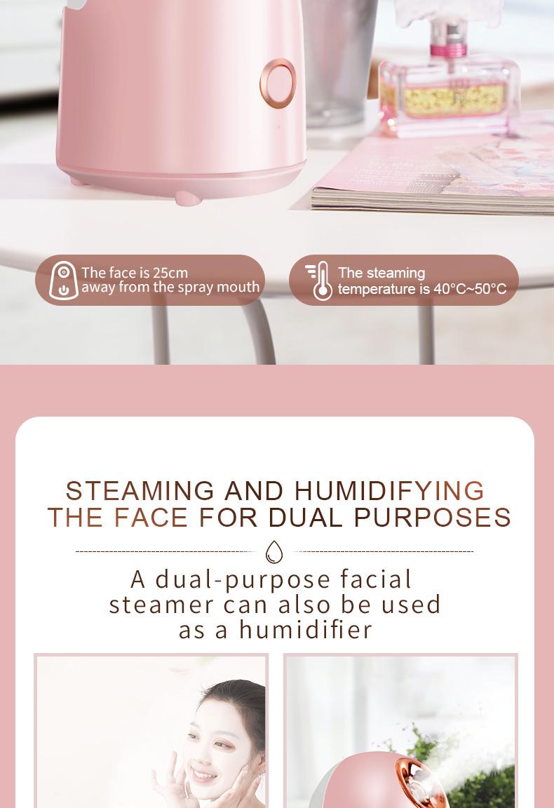 New Facial Steamer,  Home Sauna Spa Sprayer Moisturizing Cleansing Pores, Nano Ionic Hot Mist Facial Humidifier Atomizer,(Pink-Gold)