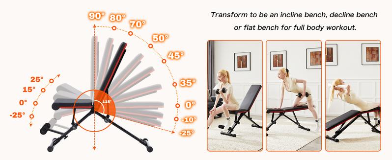Weight Bench Adjustable Workout Bench for Home Gym, Foldable Bench Press for Full Body Exercise and Strength Training, 795LBS Capacity Incline Decline Sit Up Benches