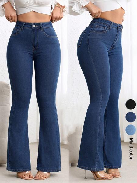 Women's Slim Fit Flare Pants, Multi-Color, Fashionable Comfort Design, Casual Wear, Daily Style, High Waist, Button Fly, All Seasons Women's Slim Fit Flare Pants, Multi-Color, Fashionable Comfort Design, Casual Wear, Daily Style, High Waist, Button Fly, All Seasons