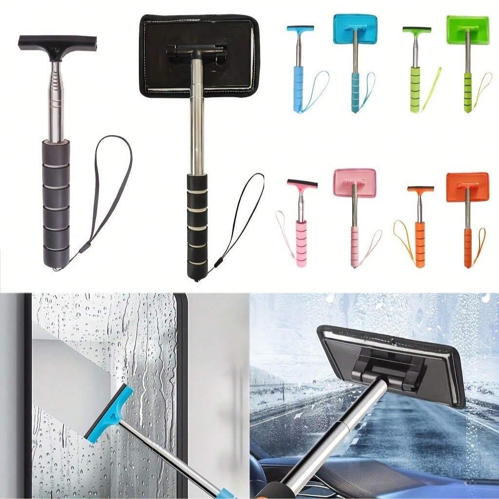 2 Counts Windshield Cleaner Tools, Car Cleaning Kit, Car Squeegee for Windshield with Extendable Handle & Reusable Microfiber Pad, Side Mirror Squeegee, Rear View Mirror Accessories for Rainy and Foggy Weather, Car Detailing Accessories