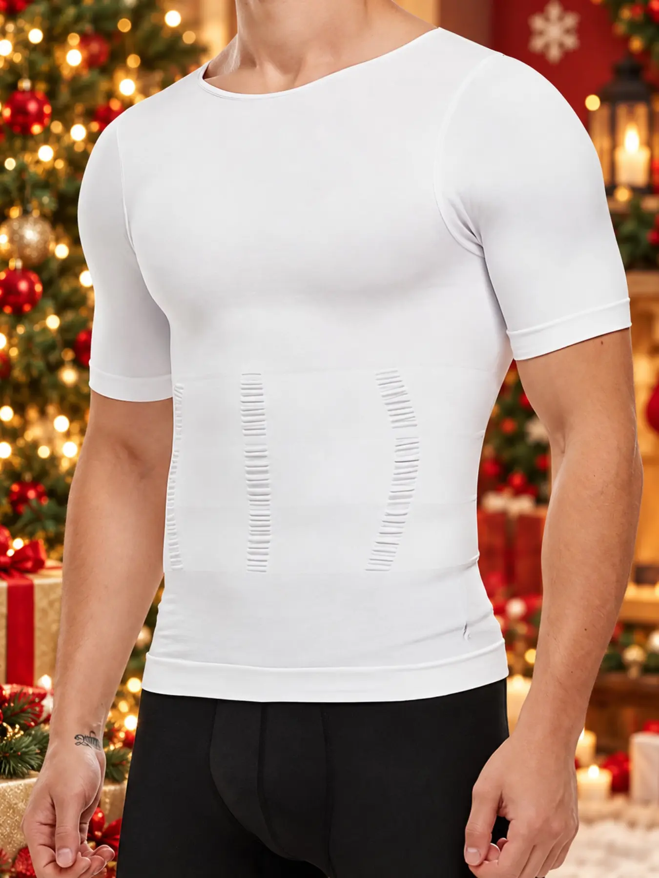 Men's Compression T-Shirt, Seamless Body Shaping Tee, Soft Breathable Stretch Athletic Undershirt for Fitness Training and Everyday Wear, Activewear Tops