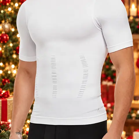 Men's Compression T-Shirt, Seamless Body Shaping Tee, Soft Breathable Stretch Athletic Undershirt for Fitness Training and Everyday Wear, Activewear Tops