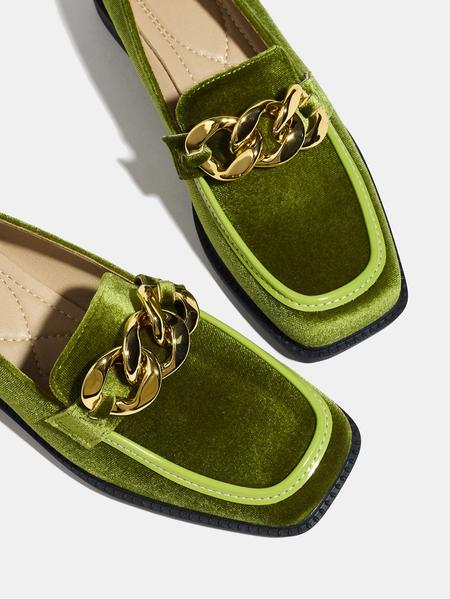 Women's Velvet Thick Sole Flat Square Toe Loafers, Retro Style Fall Fashion Shoes, Comfortable Slip-On Design for Daily Wear