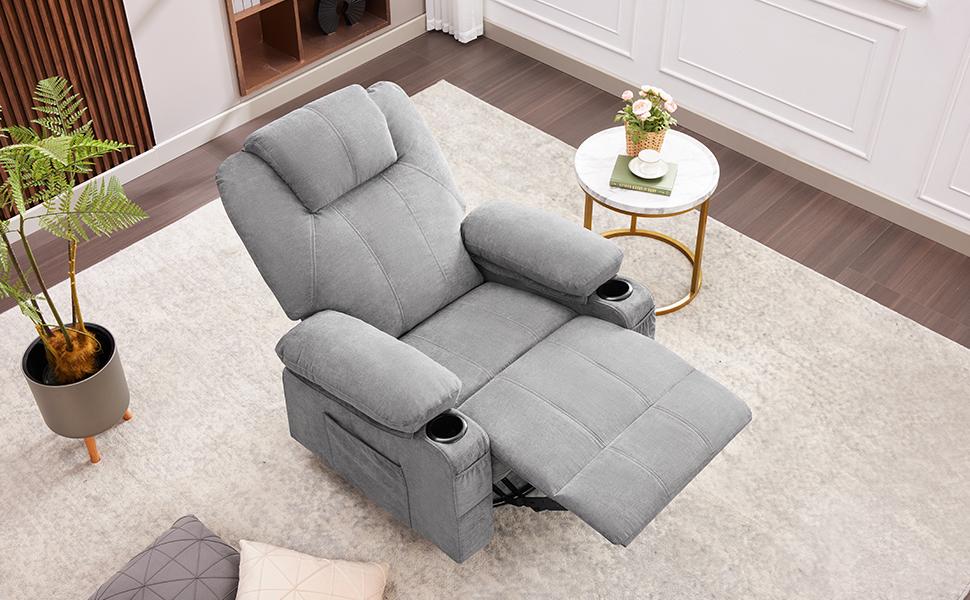 Swivel Rocker Recliner Chair with Heat and Massage, 360 Degree Swivel Rocking Single Sofa with Cup Holders and USB Port, Big Oversized Recliner Chair for Living Room