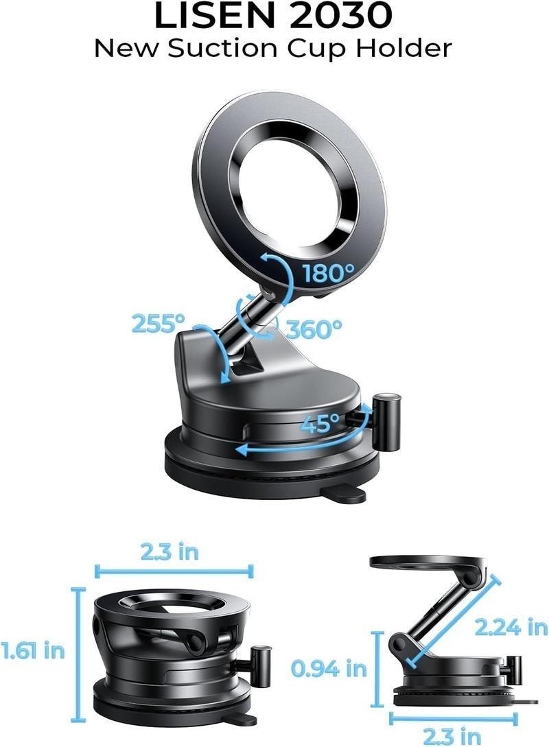 LISEN  Retractable Car Phone Mount Vacuum Magnetic Phone Holder, 360° Adjustable for MagSafe Car Holder Foldable Suction Phone Mount for Car, for Garmin GPS/Mirror/Smooth Surface, for iPhone 16 Pro Max 15