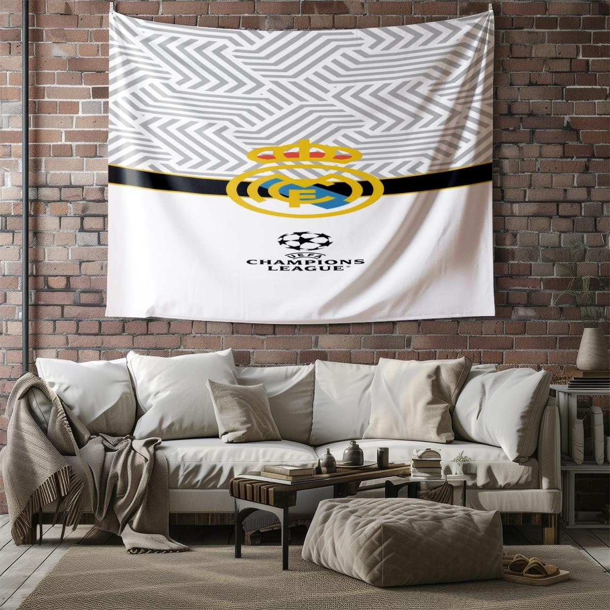 Real Madrid CF Tapestry Wall Hanging, Soccer Team Champions League Themed Wall Tapestry, Sports Fan Room Decor, Dorm Bedroom Living Room Man Cave Wall Art Decoration, Perfect Gift for Football Fans