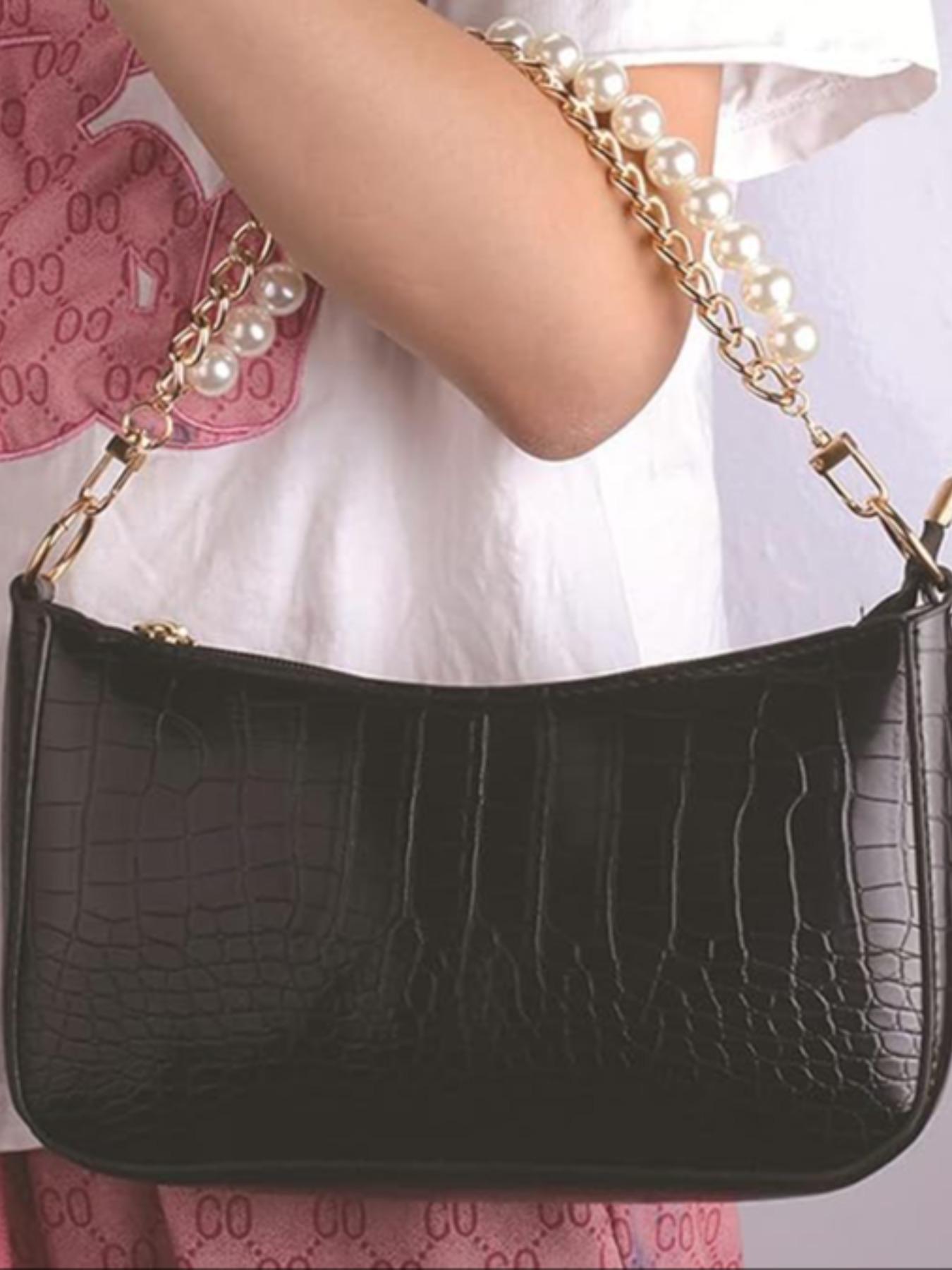 3pcs/Set Elegant Metal Bag Charms & Keychains Set-Double Layer Faux Pearl Bead & Chain Purse Charms,Decorative Bag Chain Handbag Decoration Purse Bag Extender Chain Bag Strap Purse Charms Accessories Keychain Kawaii Accessories For Bags