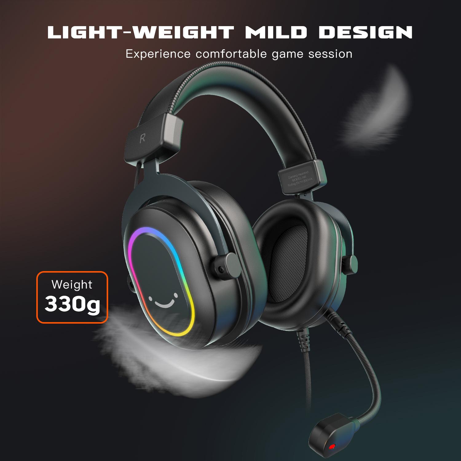FIFINE H6 Gaming Headset for PC-Wired Headphones with Microphone, 7.1 Surround Sound Computer USB Headset for Laptop, Streaming Headphones on PS4/PS5, with there EQ Mode, RGB, Soft Ear Pads