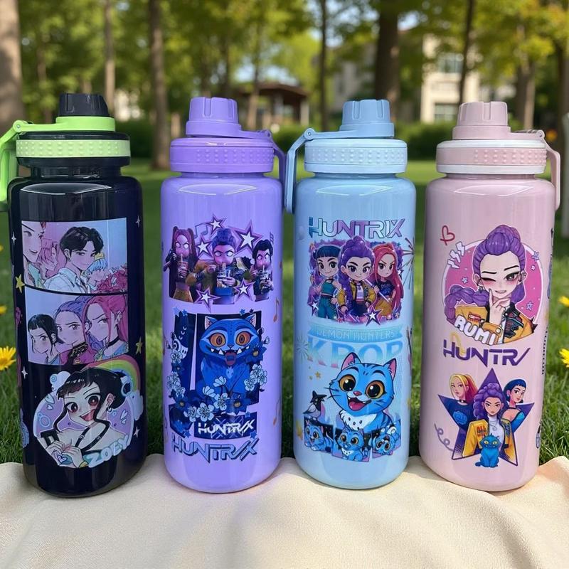 K-Pop Ghost Hunter Theme Totem Water Bottle Tumbler, Reusable Hard Plastic with Lid and Straw, 1000ML Eco-Friendly Alternative, Perfect for School and Travel