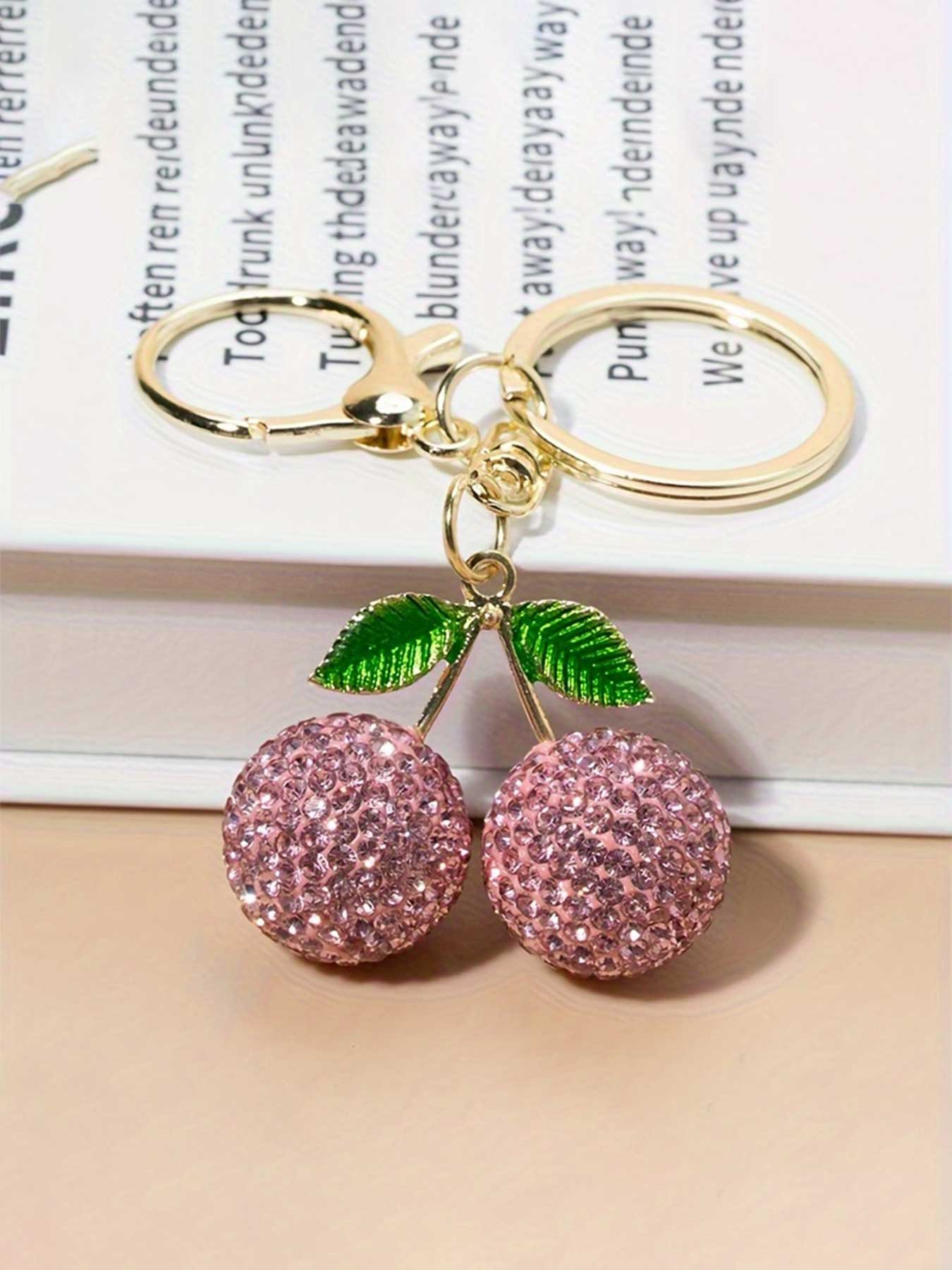 Cute Rhinestone Cherry Keychain with Red & Pink Glitter-Studded Cherry Pendant Women's Cherry Keyring Rhinestone Fruit Charms Trendy Cute Keychain Bag Keychain Backpack Handbag Bag Chain Accessory Jewelry Valentine's Day Gift Bling Bling Keychains