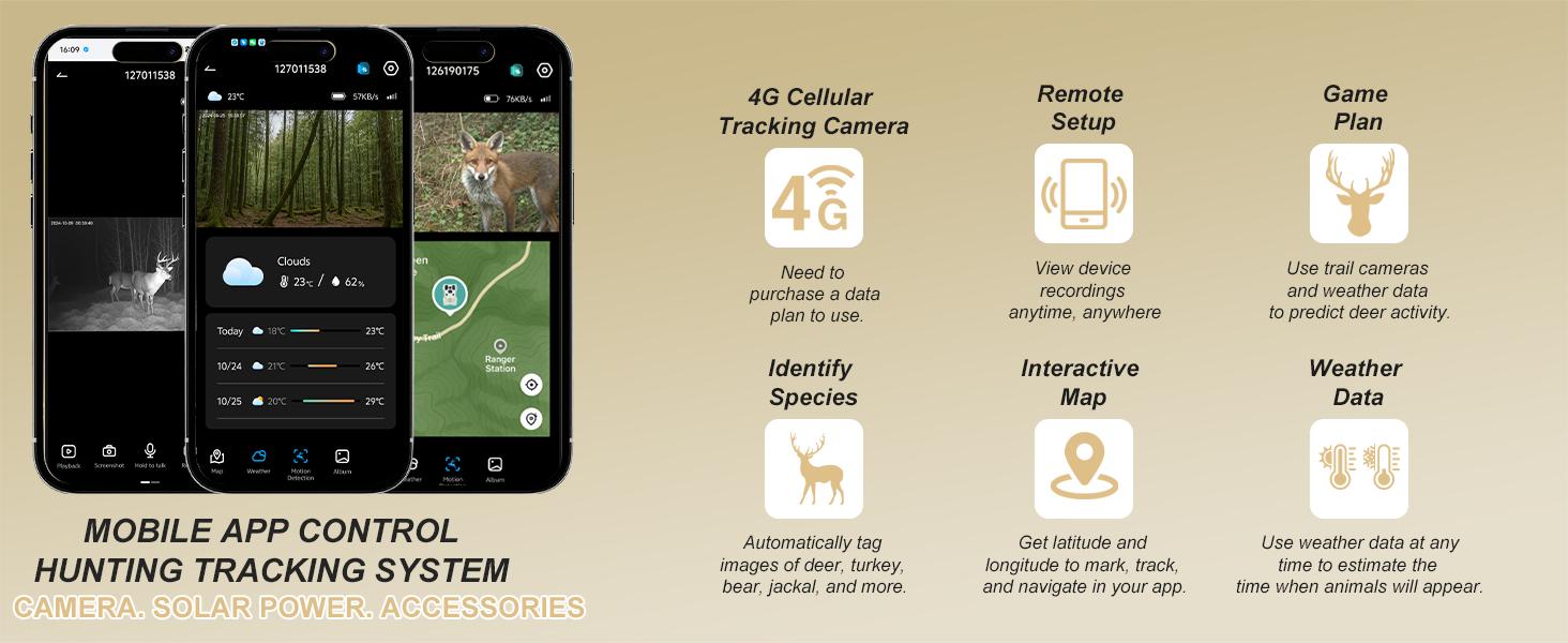 4G LTE Wireless Solar Powered Security Camera  4K 36MP Non-illuminating Infrared Night Vision with 32GB Memory Card IP65 Hunting Essentials 9000 mAh Battery with Solar Power, 0.3s Trigger Speed, Unlimited Data Plan (data refill required)