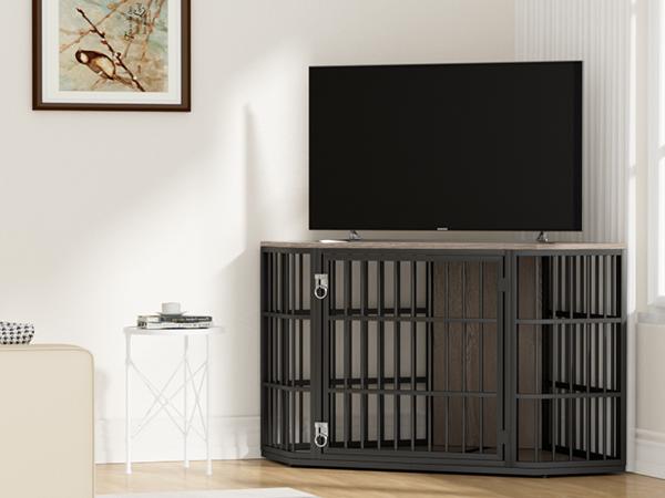 52 Inch Dog Crate Furniture Corner, Wooden Dog Kennel Furniture, End Table Dog Crate for Large Dogs, Indoor Pet Crates Corner Side Table for Dogs, Wide Top Perfect for Limited Room