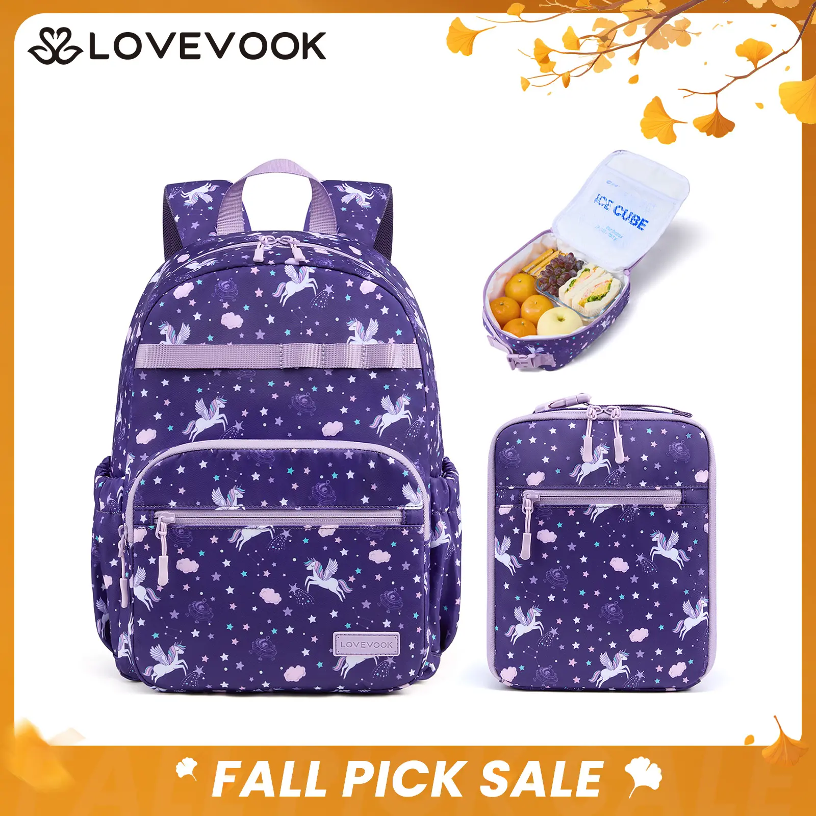 LOVEVOOK Unicorn Kids Backpack for Toddler Girls 4-10, with Lunch Box, Preschool Kindergarten Little Kids Student Backpack for Back to School, Cute Animal Bookbag, Elementary Daycare Pre K 1st Grade, outdoorfun