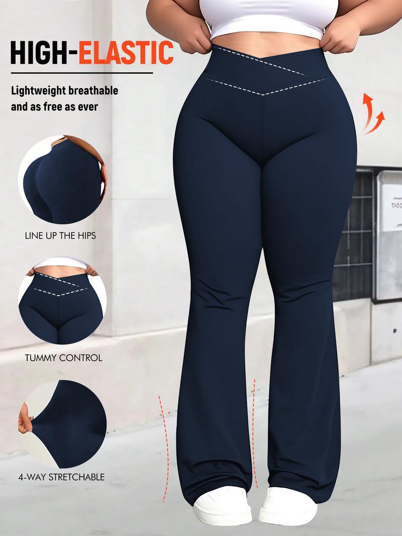 Women's Plus Size Cross Waist Flare Pants, High Elasticity, Sweet Daily Wear, Commuter Pants, Fashionable Comfort, All Seasons Best Choice