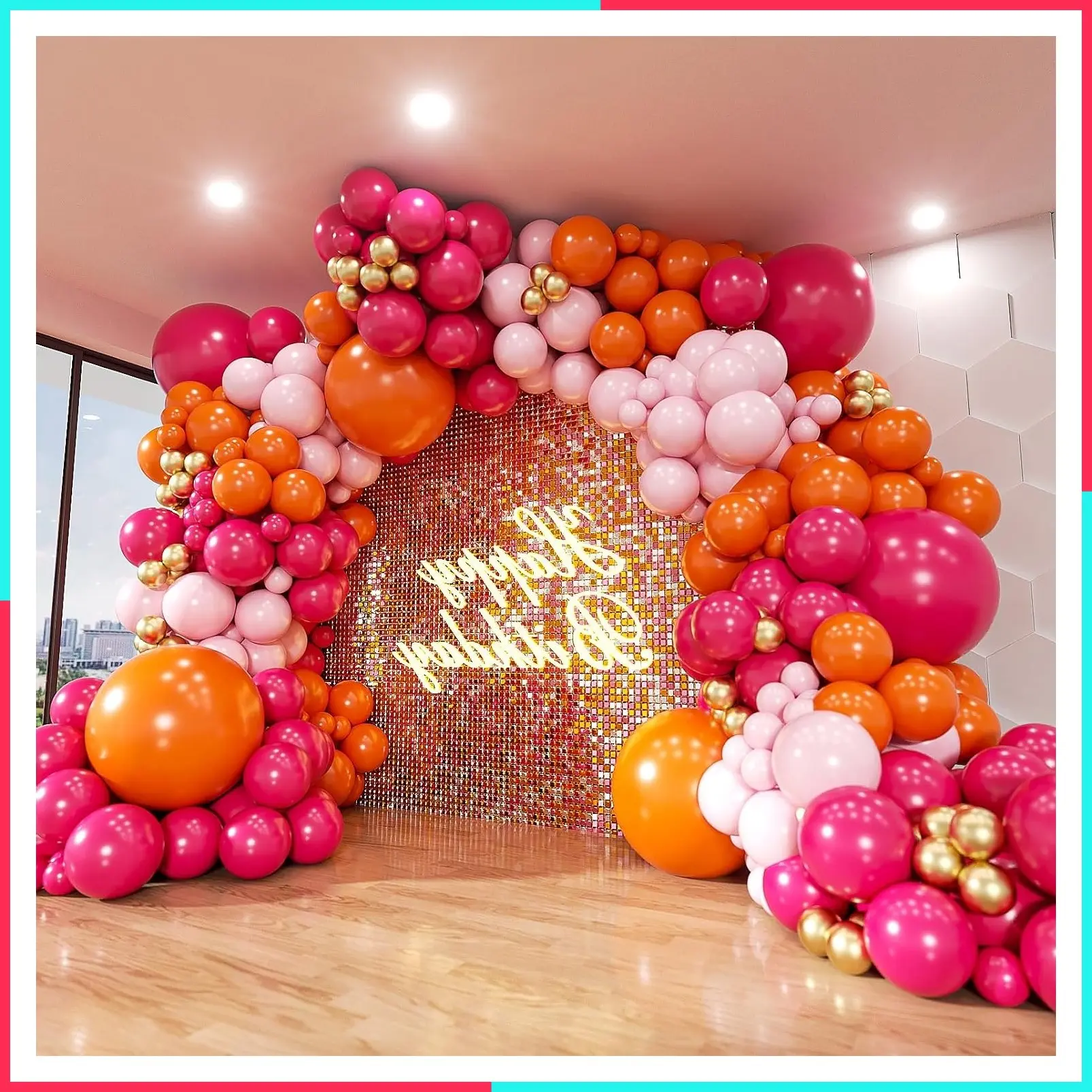 Pink and Orange Balloon Arch Kit 161Pcs Hot Pink Orange Metallic Gold Latex Balloon Garland with 18 12 10 5 Inch Different Size Balloons for Birthday Baby Shower Wedding Party Decorations