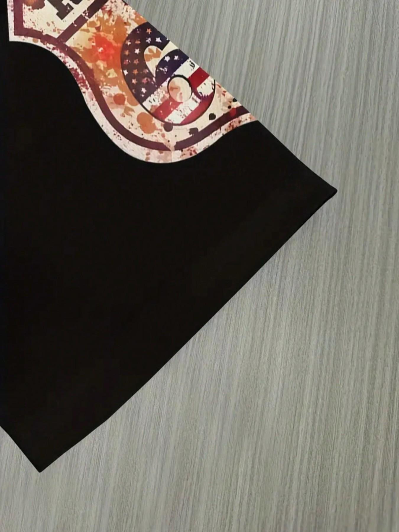 Men's Usa Flag Print T-Shirt, Casual Top, Patriotic Eagle and Flag Badge, Sporty Slim-Fit Design