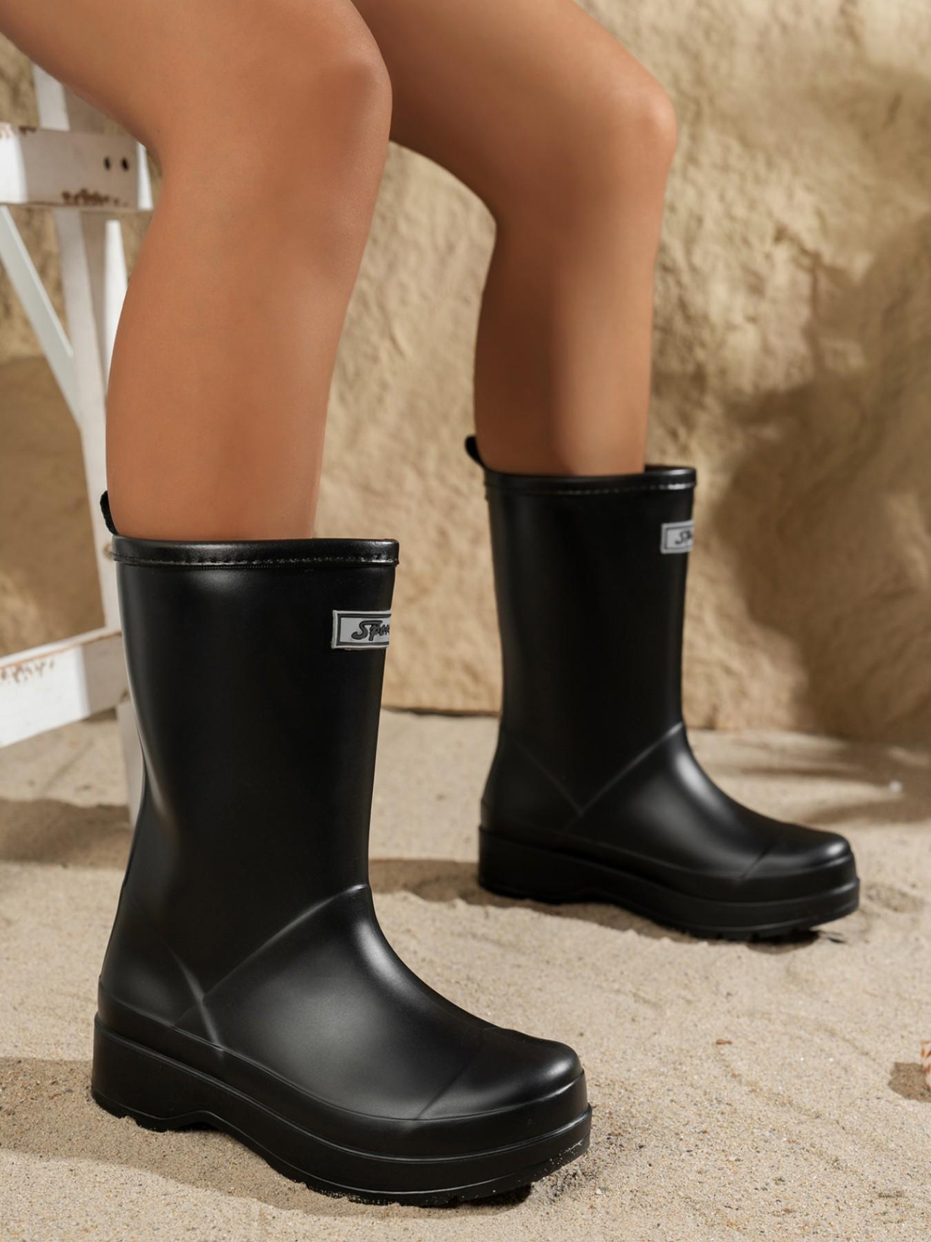 Women's Sporty Mid-Calf Rain Boots, Plain PU Upper, Rubber Sole, Above Ankle, Practical for Daily Use, Commute, Outdoor Activities