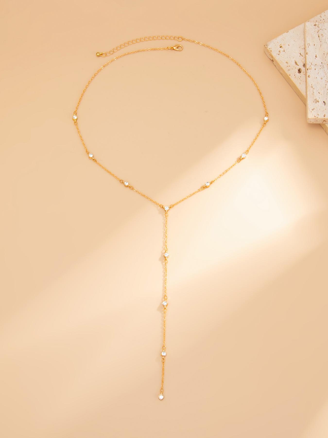 Women's Y-Shape Rhinestone Necklace, Elegant Rhinestone Necklace, Fashionable Simple Design Jewelry Accessory, Perfect Gift for Daily Wear & Special Occasions