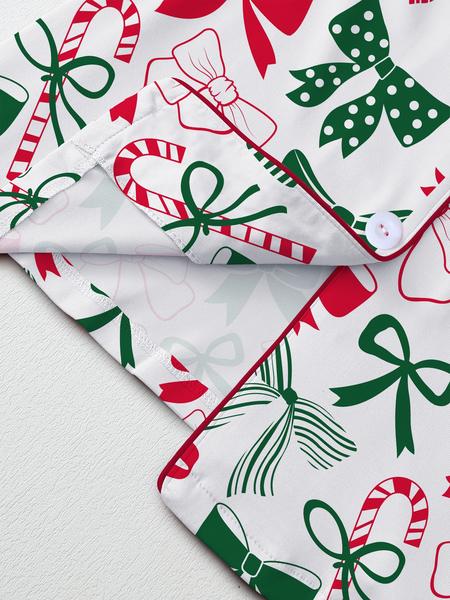 【Christmas Pajamas】Women's Christmas Pajama Set, Long Sleeve Casual Loungewear, Elastic Waist Pants, Elegant Cute Holiday Nightwear