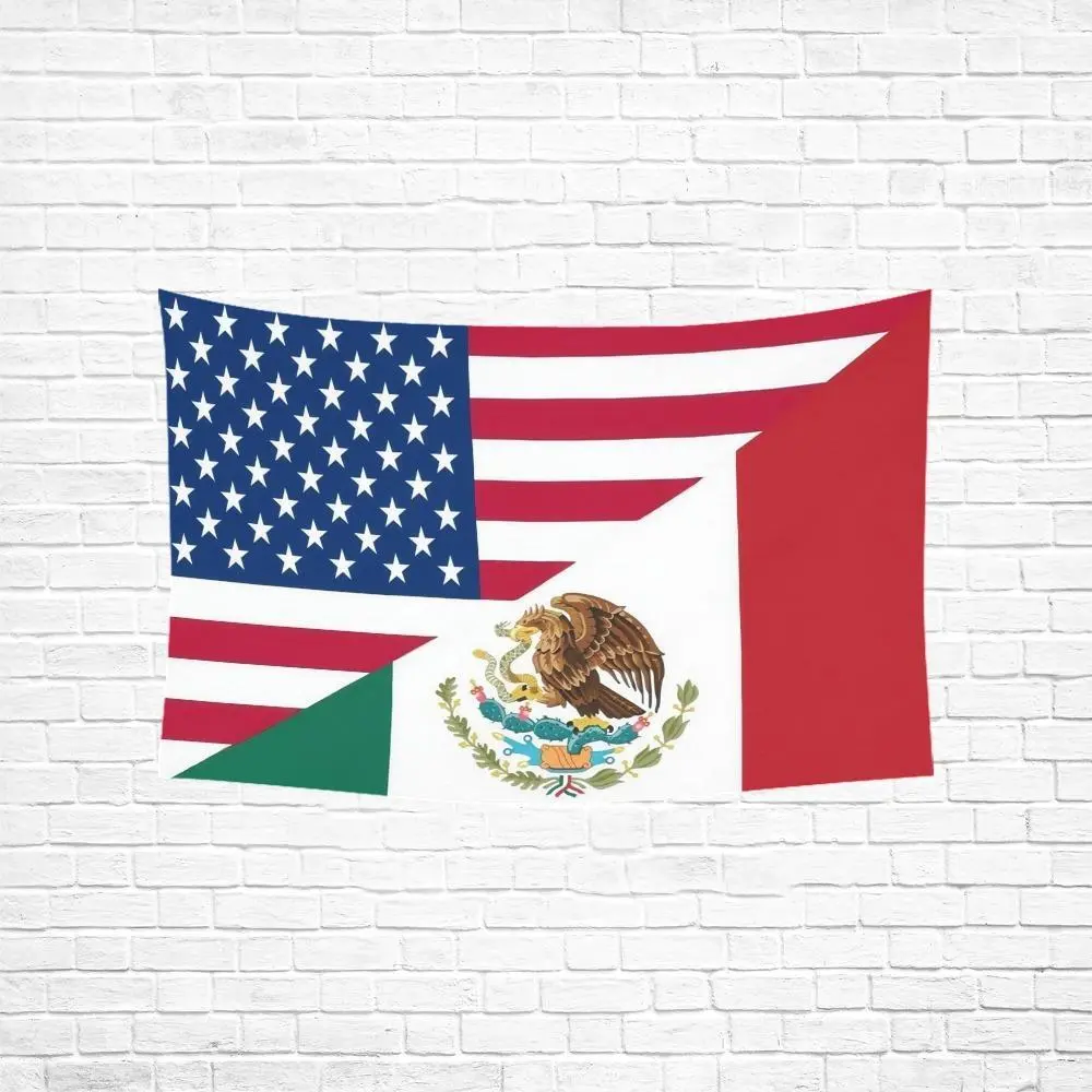 USA Mexico Friendship Wall Tapestry | American Mexican Combined Flag Banner | Dual Heritage Chicano Pride Posters for College Dorm Living Room Garage Decor