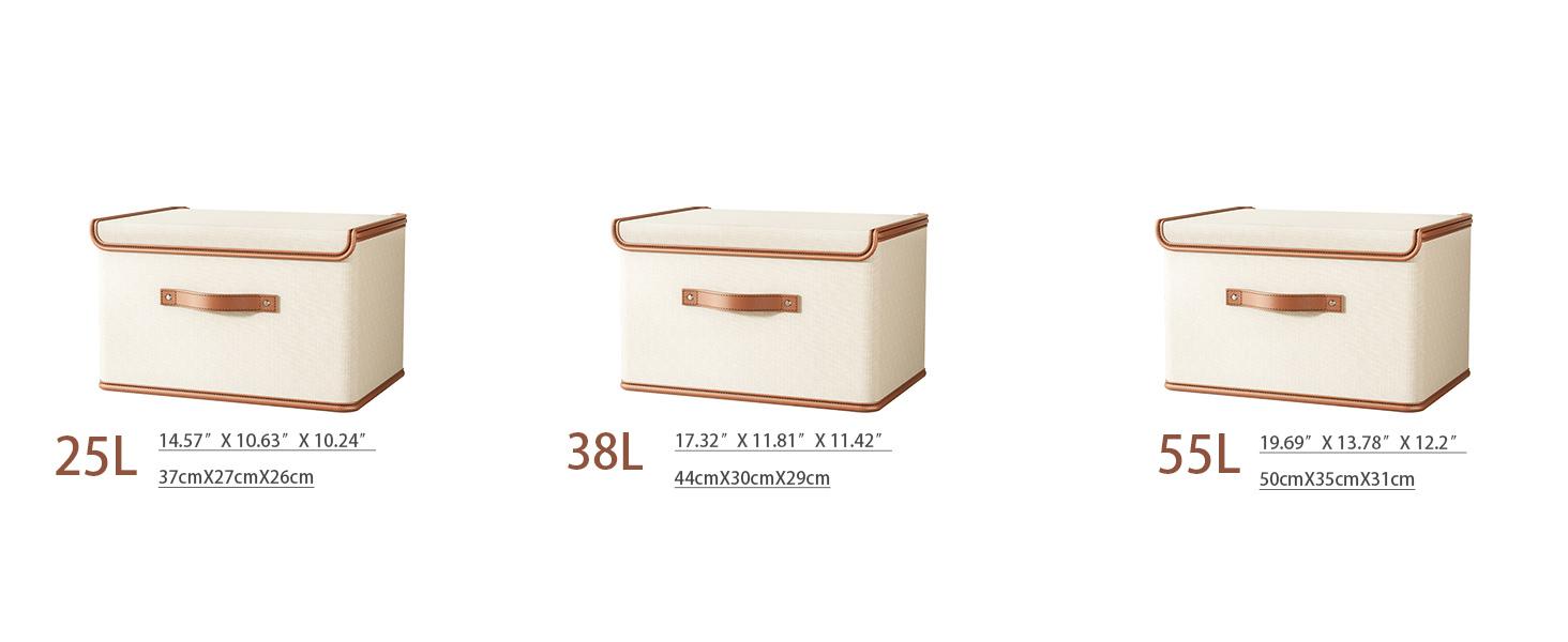 2 Pack Storage Bins with Lids, Collapsible Closet Organizer Container, Fabric Organizer Box with Handles, Decorative Storage Boxes with Lids for Organizing Clothes, Books, File, White, Large