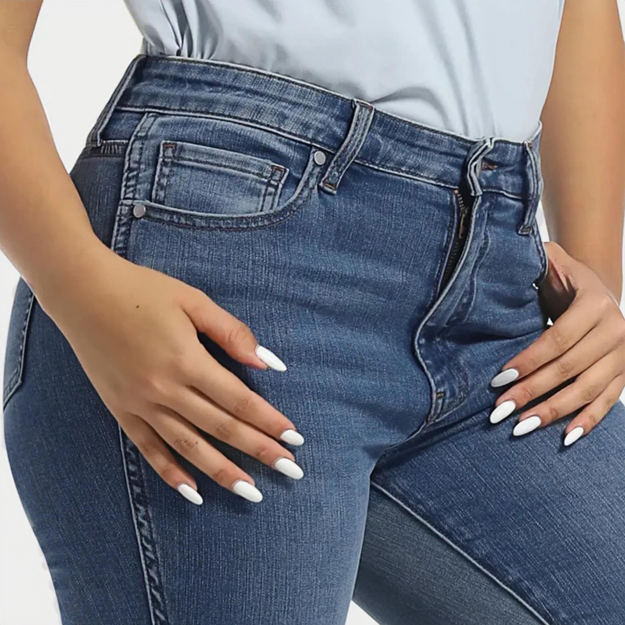 Women's Skinny Fit High-Stretchy High Rise Genuwii Washed Jeans, Sleek Finish Fabric, Blue Denim, Comfortable Slim Casual Basic Style - No More Awkward Gaps, Secure Bottom, Flattering Cute Jeans, Outdoor Streetwear Pants, Womenswear Medium Trouser