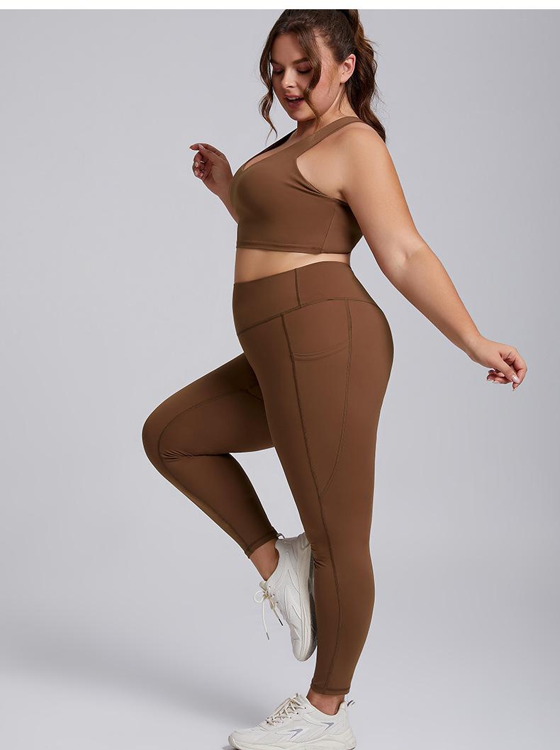2026 Women's Plus Size 2 Piece Workout Set High Waisted Yoga Leggings with Pockets & Sports Bra