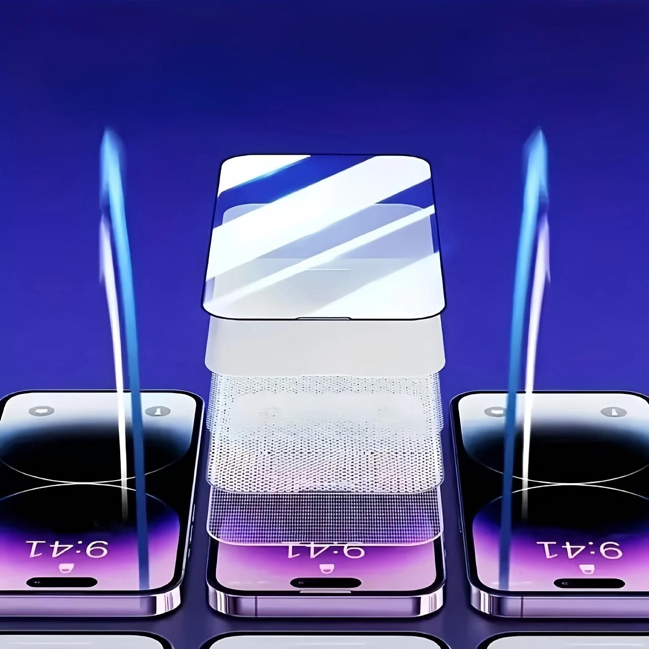 Tempered Glass Screen Protector with One-Click Film Applicator, Full Coverage Edge Protective Anti-fingerprint Screen Protector for iPhone, Computer