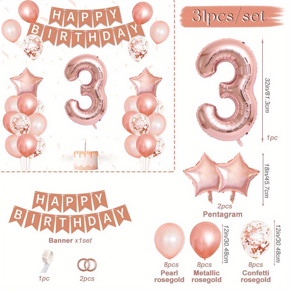 31 piece pink balloon set with "Happy Birthday" banner - perfect for birthday parties, baby showers, and family celebrations, including digital, star, and colored paper balloons, birthday party decorations