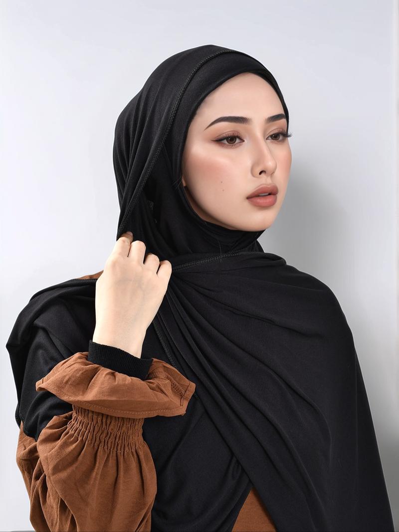 Women's Classic Plain Color Elegant Casual Chin Cover Hat + Silk Cotton, High-End Modal Knit Headscarf, Suitable for Daily Use, Outdoors, Parties, Turban Hijab