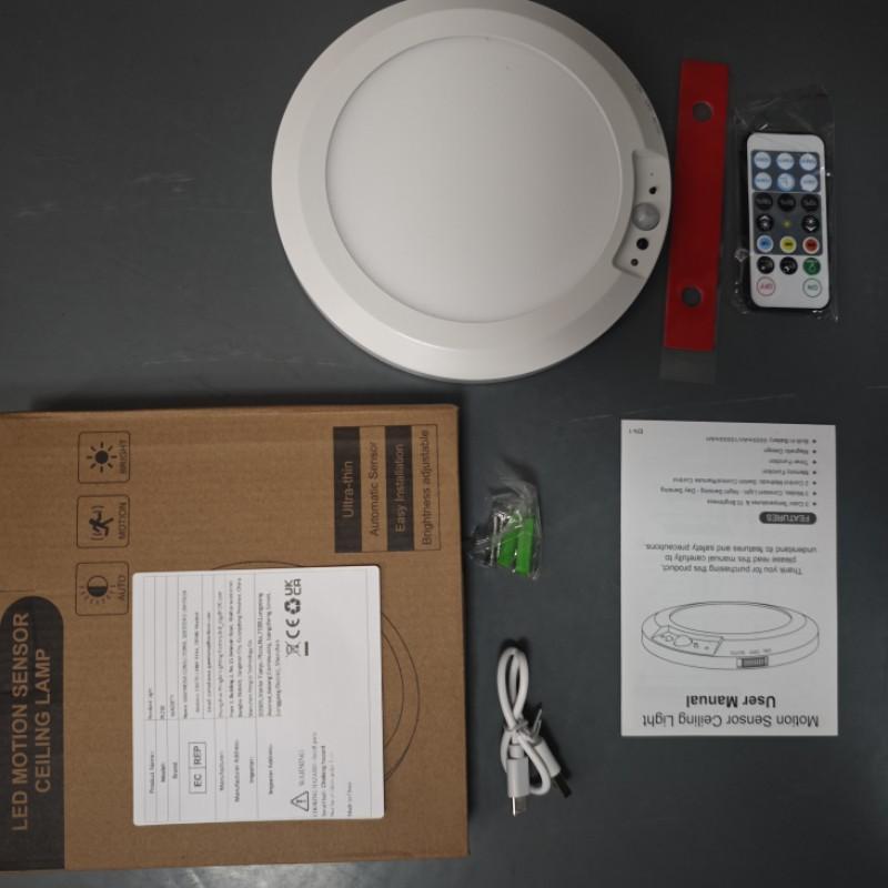 Magnetic Motion Sensor Ceiling Light, Remote Control, LED Battery Powered, Wireless, Dimmable, for Closet, Shower, Storage, Garage, Hallway