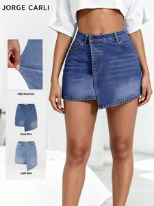 JORGE CARLI Women's A-Line Denim Mini Skirt, Conceals Belly Fat, Asymmetrical Hem, Trendy Half Skirt, Fashionable Ladies' Clothing, Womenswear