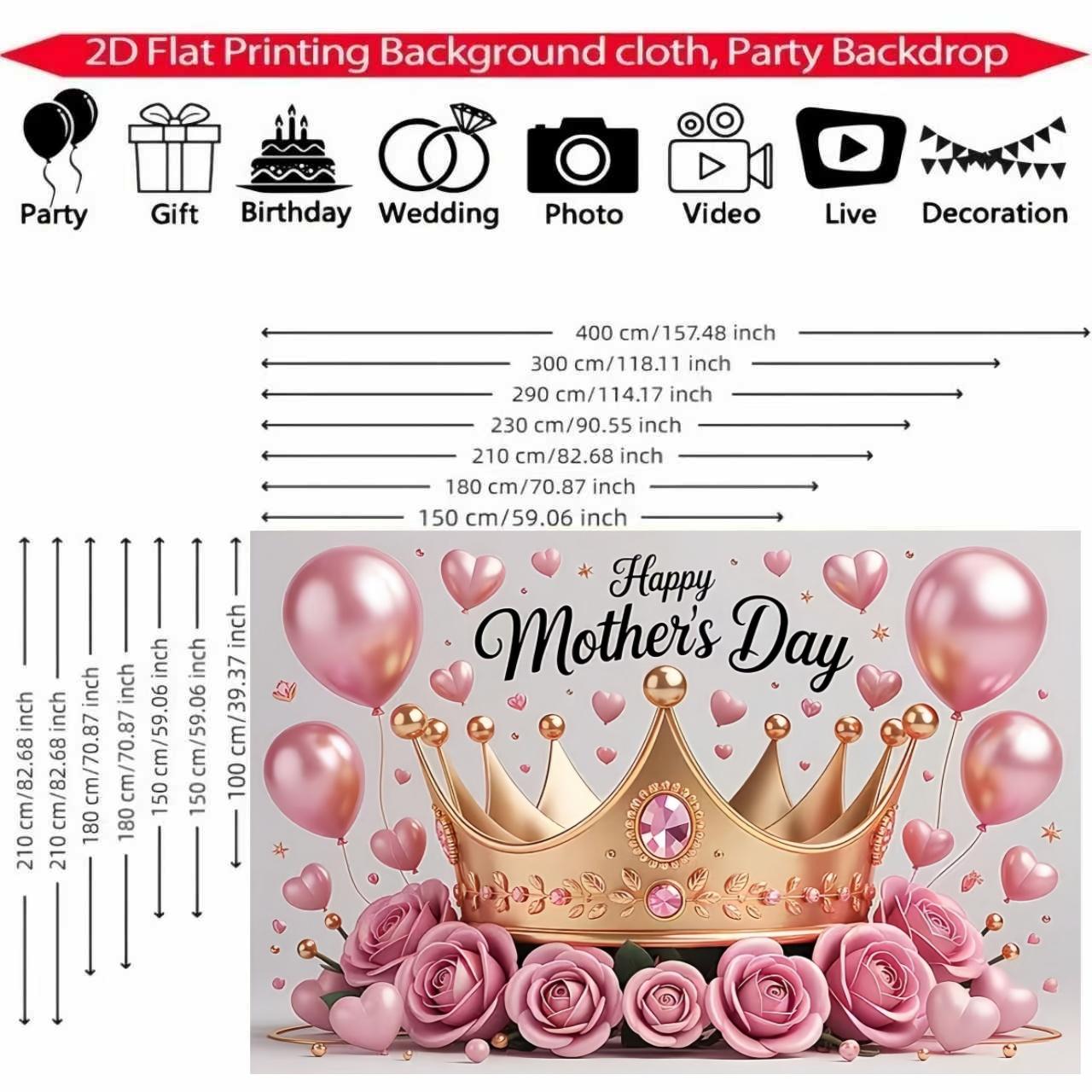 2D flat, "Best Mom Ever" banner, 1 piece Happy Mother's Day photo prop with crown rose background, polyester banner, home room wall decoration, Mother's Day party background decoration, party decoration supplies gifts, 2D flat