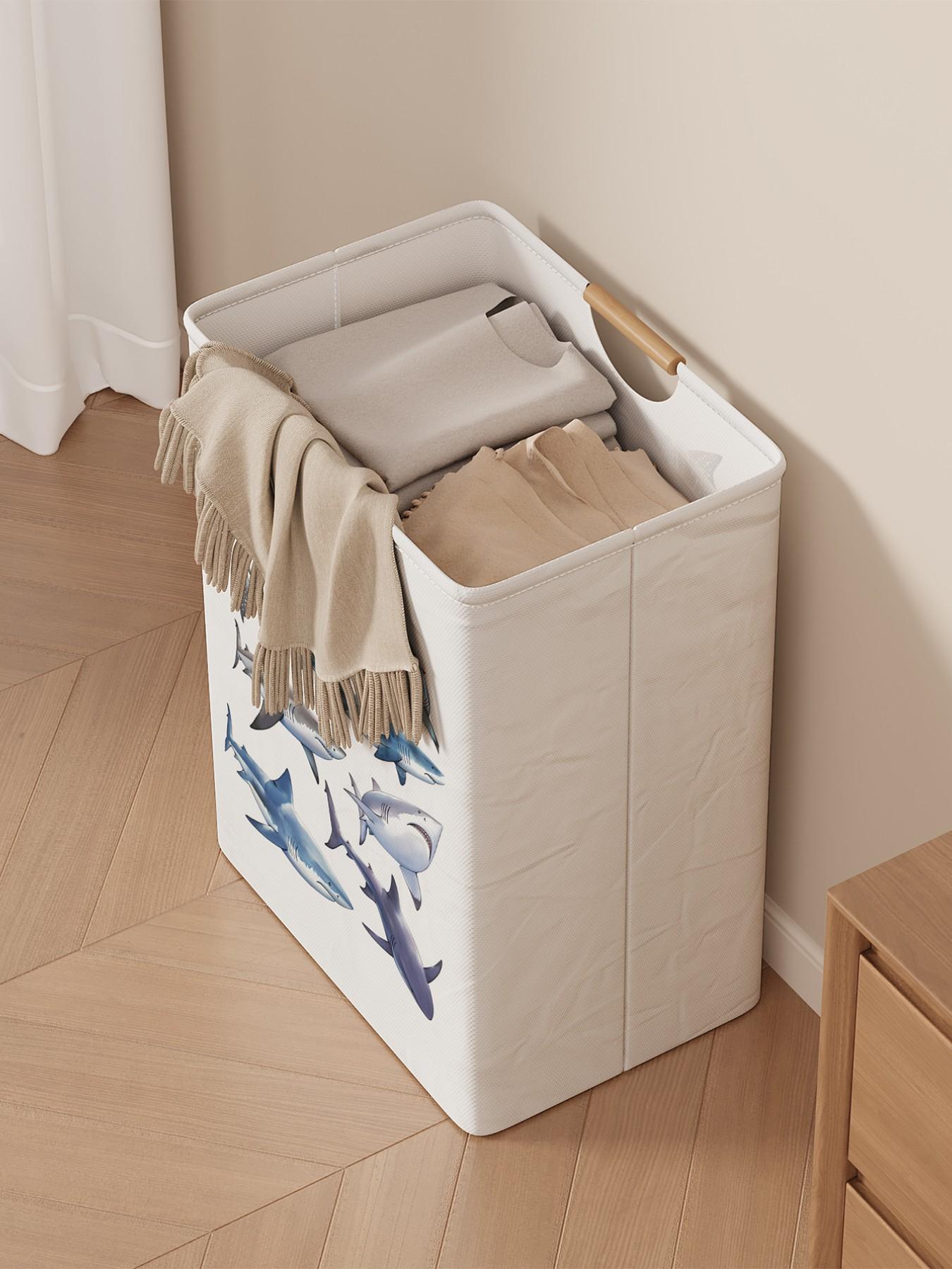 Shark Pattern Open Storage Box, Foldable Laundry Basket with Handle, Random Print, Home Bathroom Use, All Seasons