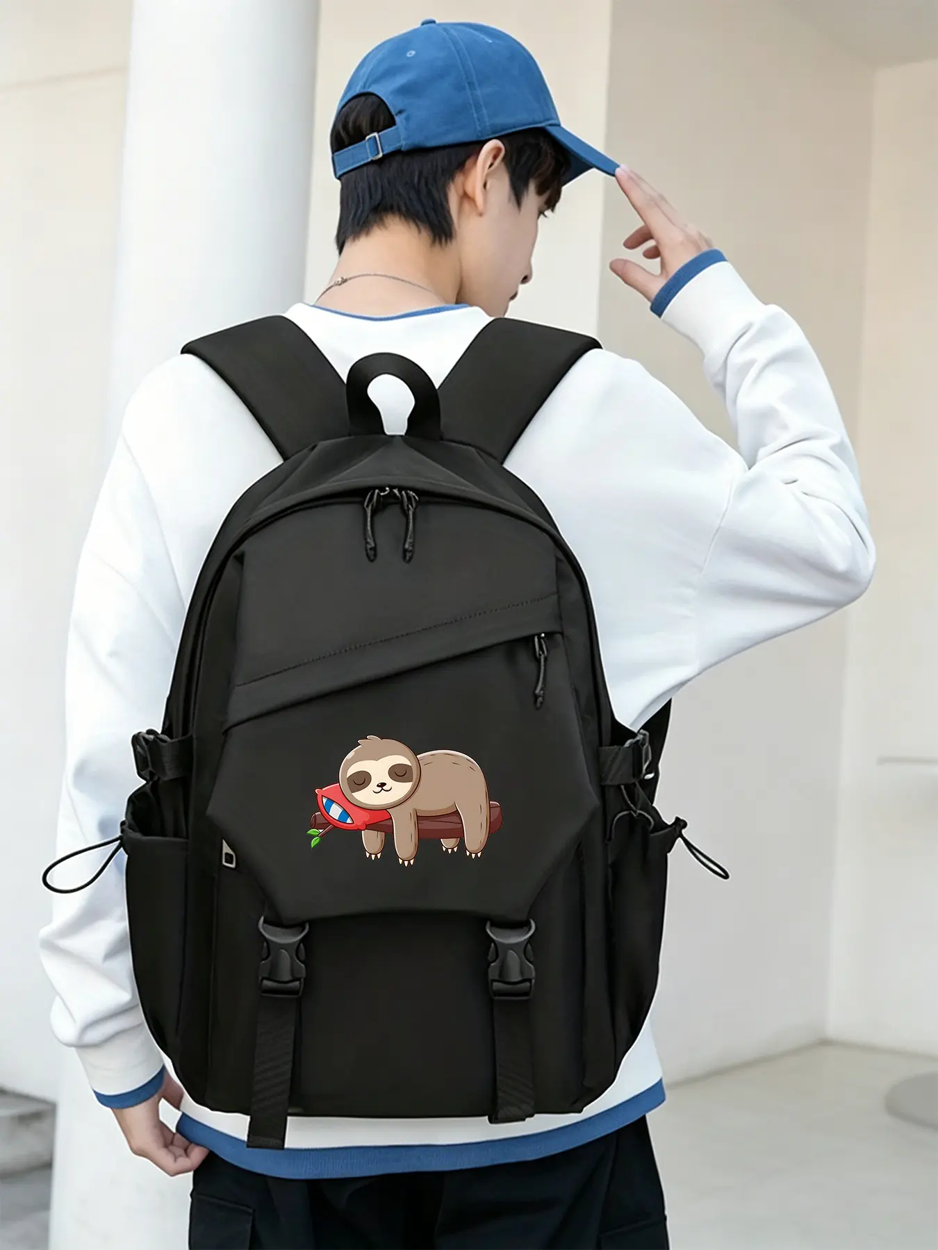 Sloth Pattern Lightweight Laptop Backpack - Large Capacity Travel & Commuter Backpack, Adjustable Shoulder Straps, Unisex, Durable Polyester Material, Suitable for Outdoor and Daily Use, Halloween Gifts, Casual Backpacks