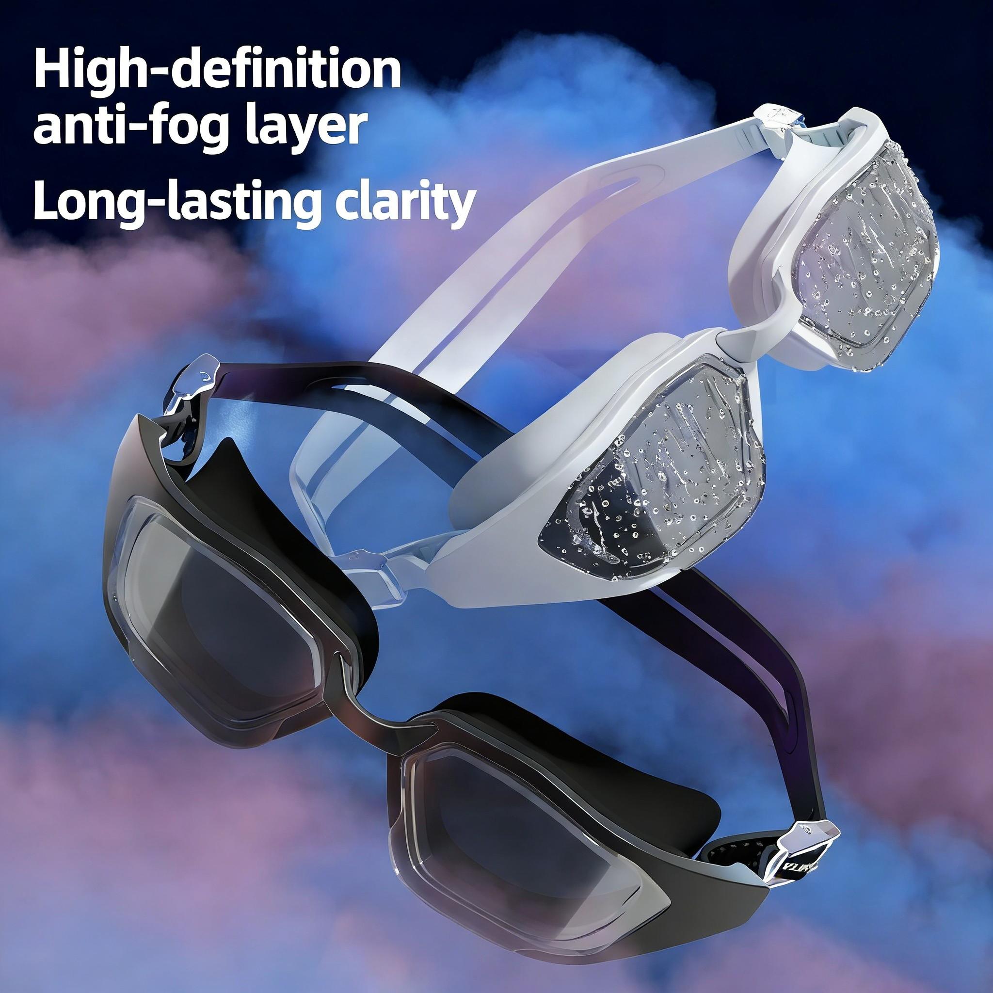 Adult Swim Goggles Set, Waterproof Anti-Fog High Clarity Silicone Swimsuits, Simple Style Pure Color Swimming Gear, Sports Equipment