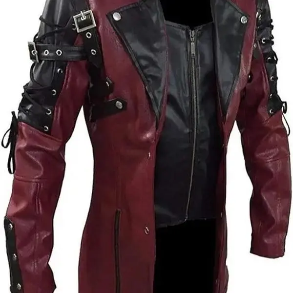 New Steampunk Men's Gothic Trench Coat Leather Jacket Punk Style Biker Jacke Autumn Winter Motocycle Jacket