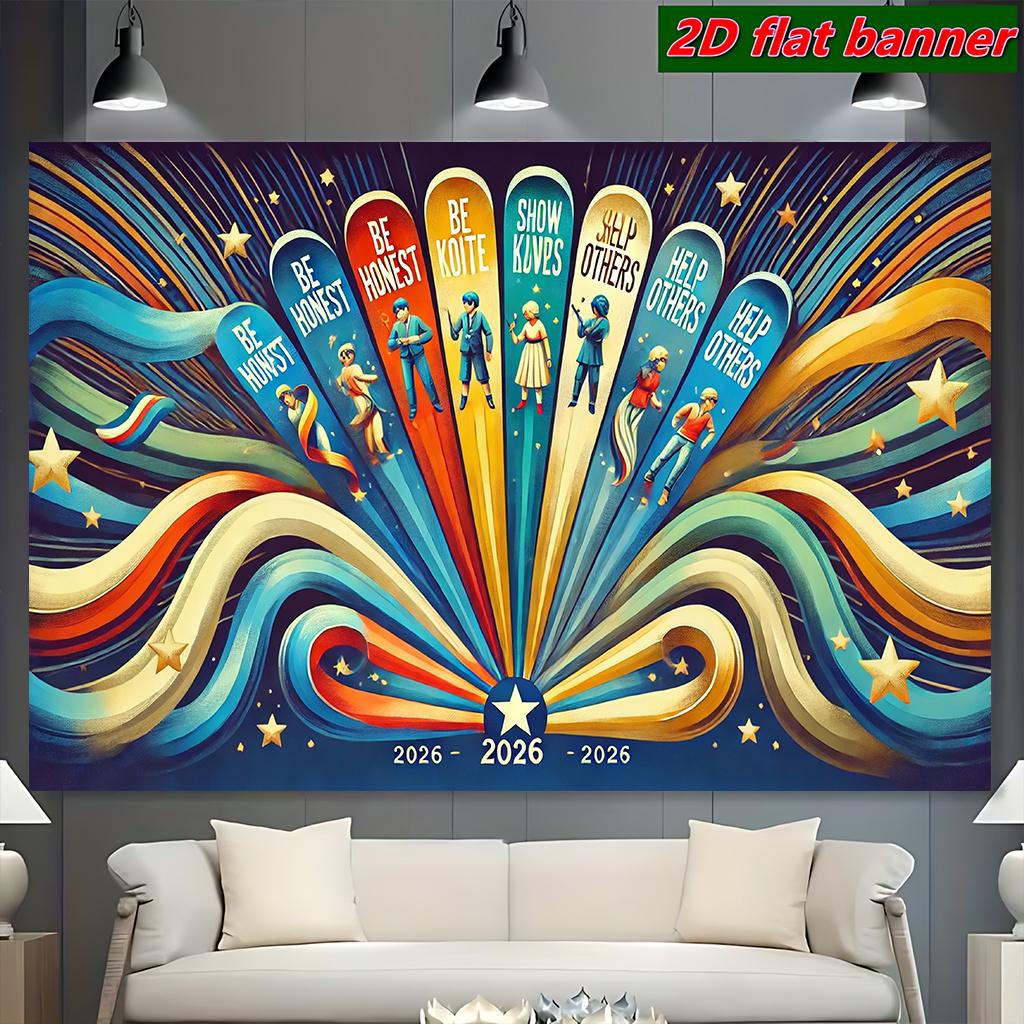 2D Flat - 1pc 2D Flat Banner | Honesty Kindness Future, Durable Polyester Photographic Hanging Cloth, Suitable for Event Decorations at Family Gatherings, Birthday Parties, Weddings, Anniversaries, Graduations, and More (No Electricity Required)