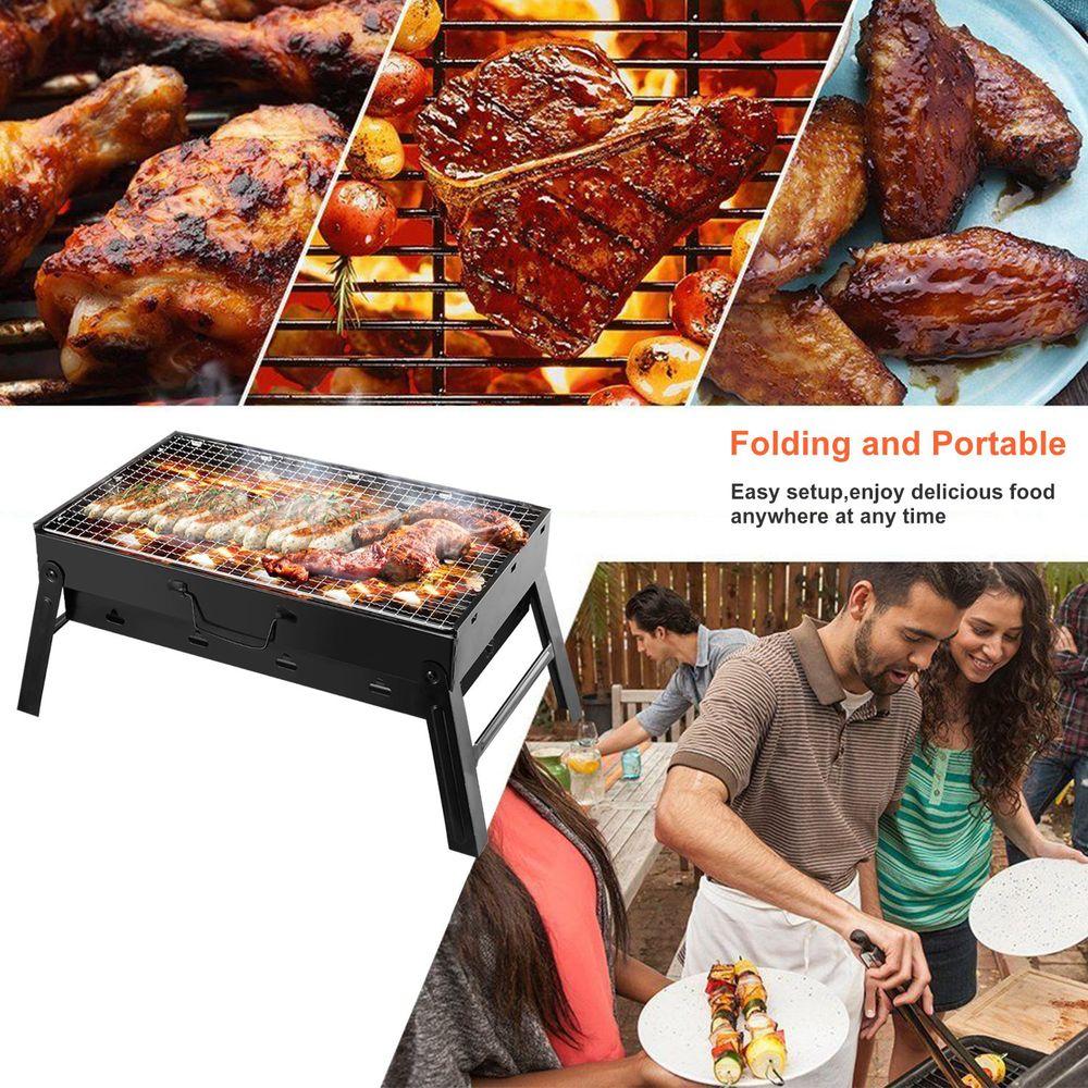 COZYVERSE Portable Charcoal Grill, Foldable BBQ Grill Kit Easy to Carry, Mini Tabletop Grill for Outdoor Camping, Patio and Picnic, 17”*3”*11” bbq tool grill box,Father’s Day Gift