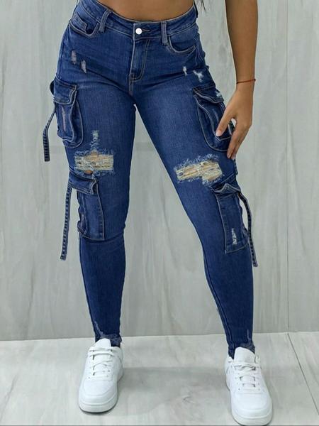 Y2K women's street style multi-pocket cropped work Stretchy Jeans with flap pockets for autumn and winter, perfect for Christmas fashion Y2K women's street style multi-pocket cropped work Stretchy Jeans with flap pockets for autumn and winter, perfect for Christmas fashion