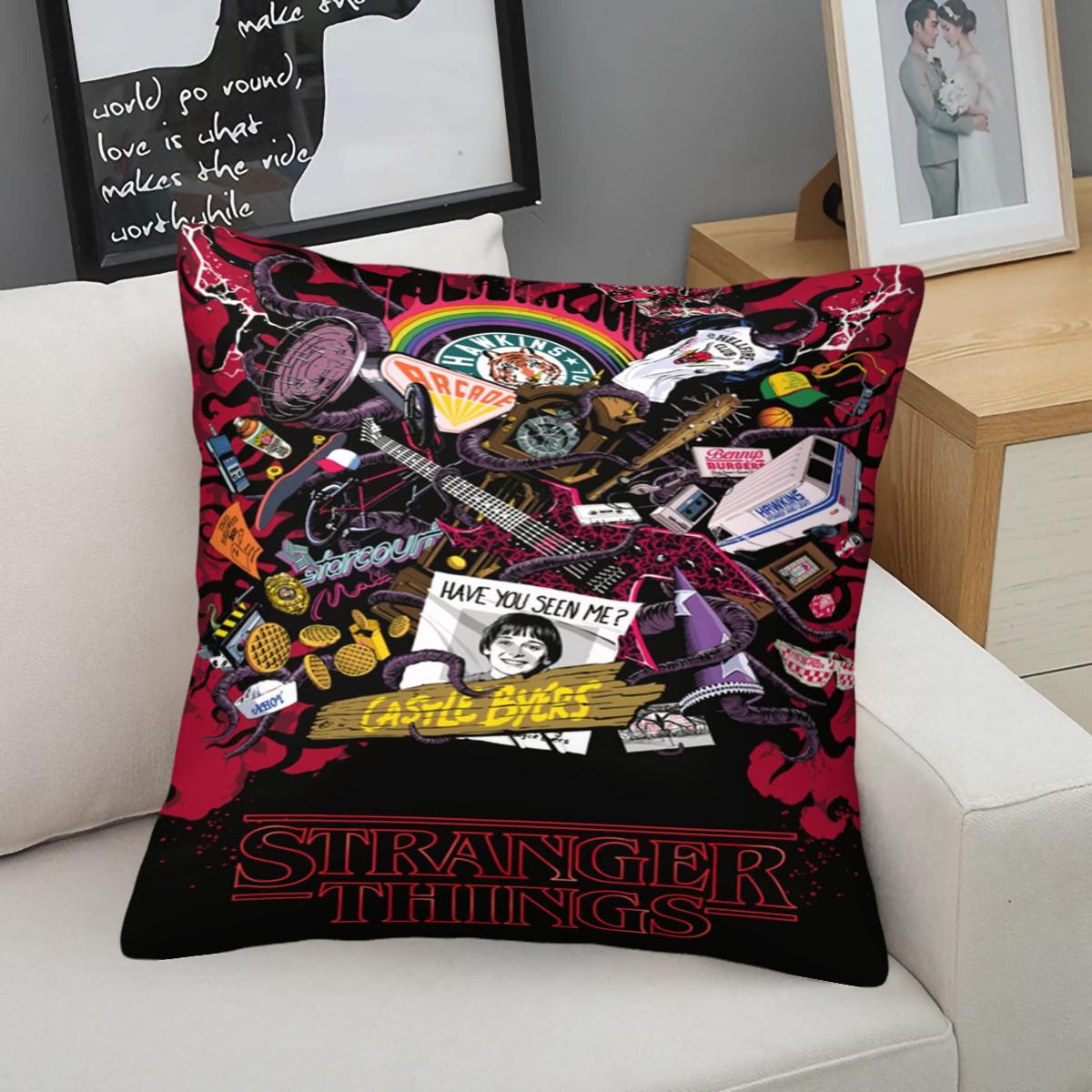 Stranger Things Pattern Throw Pillow, Soft And Comfortable Printed Design, Unique Print, Suitable For Living Room Sofa, Bedroom Headboard Pillow, And Office Nap