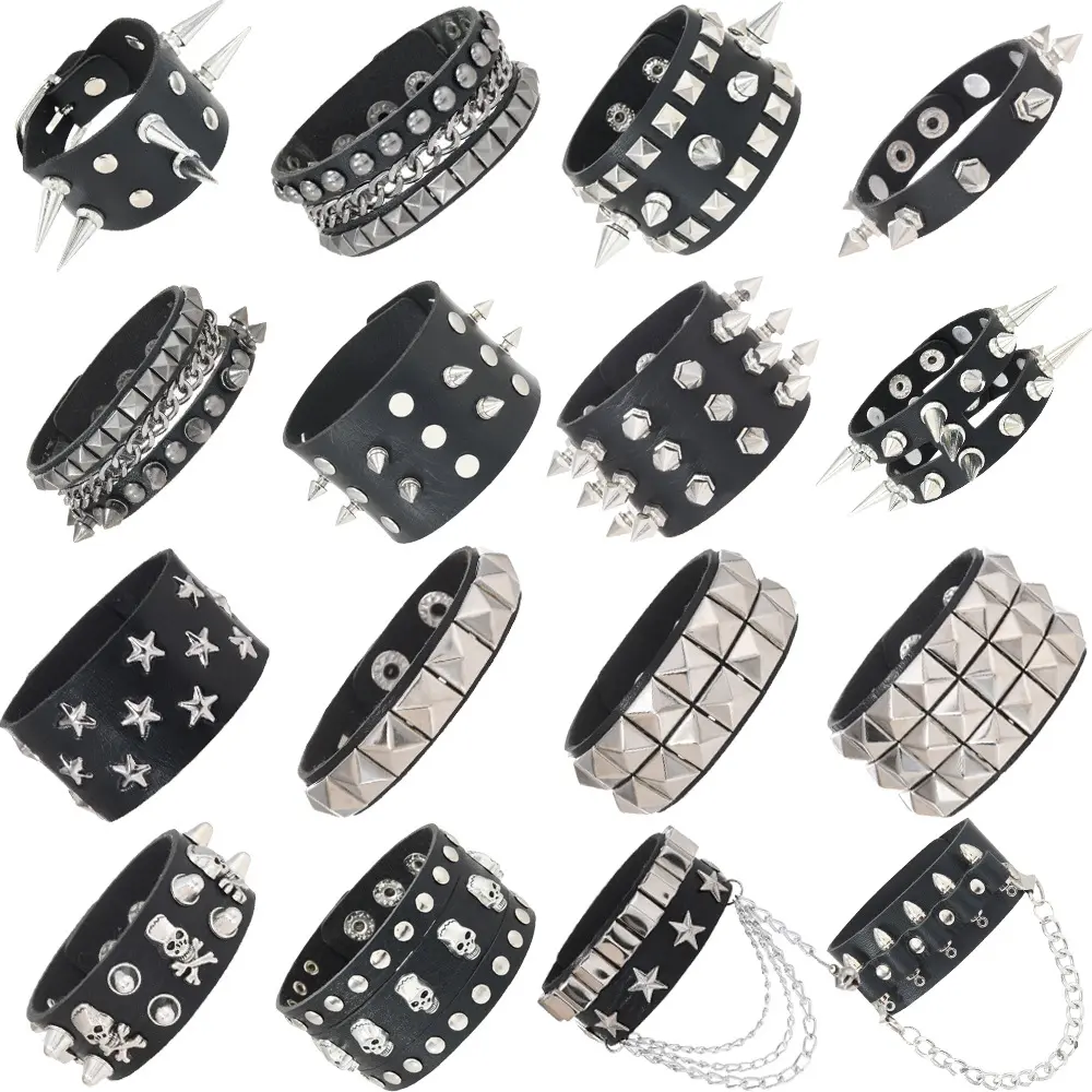 Goth Styles Studded Bracelet, Emo Spiked Bracelets Y2k Black Pu Leather Rivet Punk Bracelet Rock Cuff Bracelets Punk Accessories Halloween for Men Women