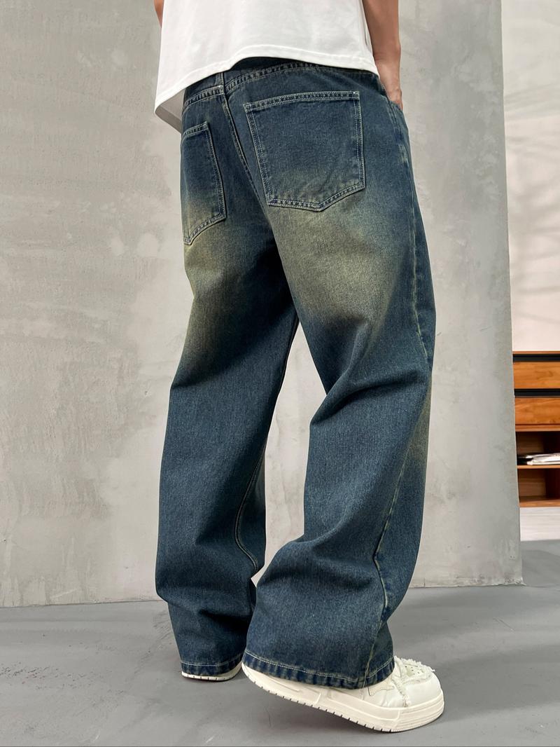 Men's Fall Winter Loose Fit Wide Leg Denim Jeans, Thick Warm Fleece Lined, Long Y2K Street Style Jeans, Perfect Gift for Boyfriend Husband