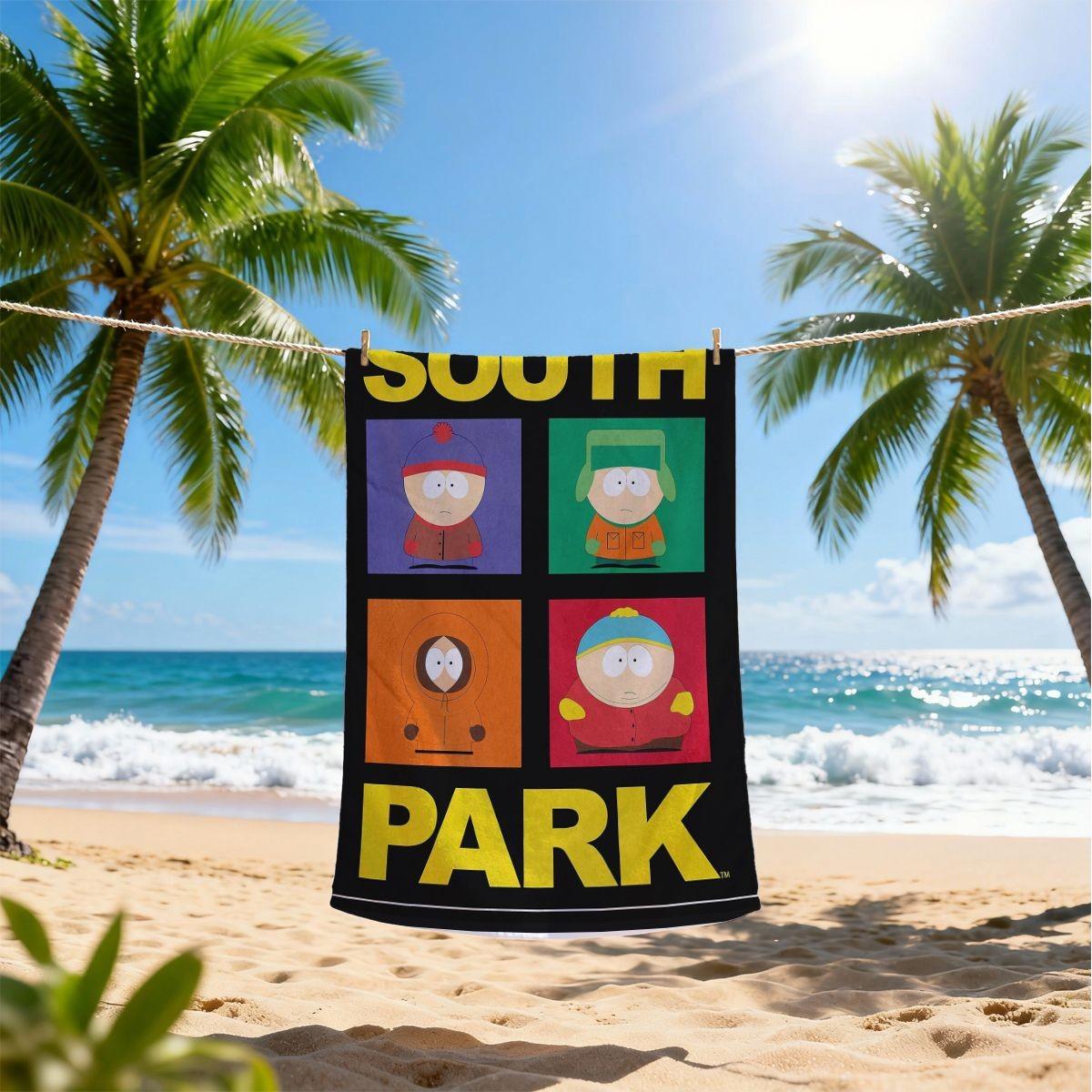 Southern Park Character Beach Towel, Quick-Dry Polyester, Sand-Resistant, Sunscreen, Large Bath Sheet, Surfing, Swimming, Yoga Essential