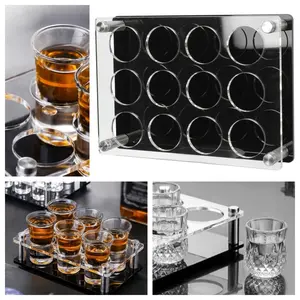 12Holes Acrylic Shot Glasses Holder and Dispenser Serving Tray for Shots Portable Organizer for Home Party Use Easy to Assemble and Clean and Compact Design