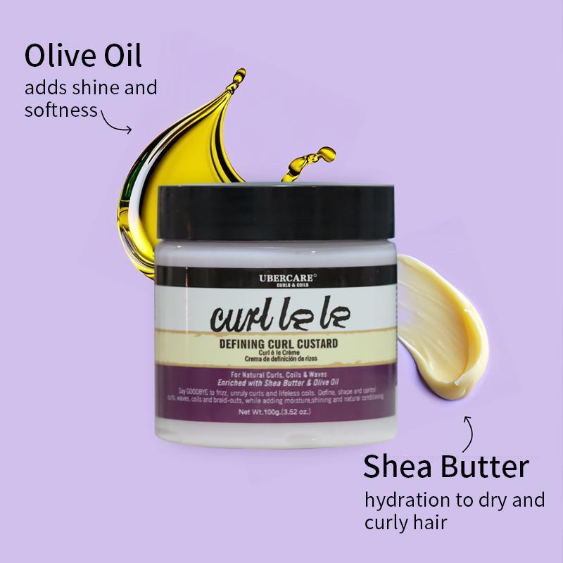 100g/3.5oz Defining Curl Custard, Curl Defining Cream with Shea Butter and Olive Oil for Long-lasting Control and Definition to Curls, Coils, Waves, Frizzy Hair and Braid Outs, Moisturizes and adds Shine, for Travel, Camping, Outdoor