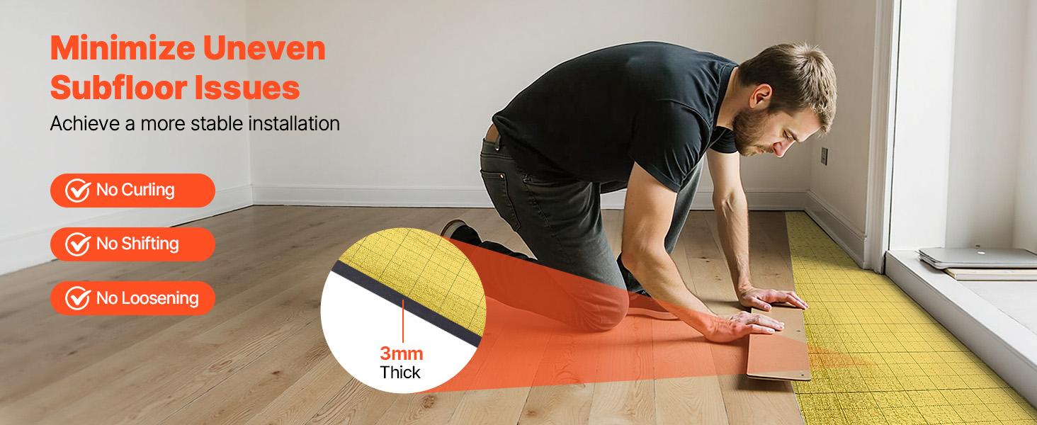 Floor Underlayment 200 sq. ft/Roll, 3-in-1 3 mm Thick Flooring Padding with Tape Vapor Barrier, Heavy Duty EPE Foam with Gold PE, Soundproofing and Noise Reduction, for Laminate Wood Floors