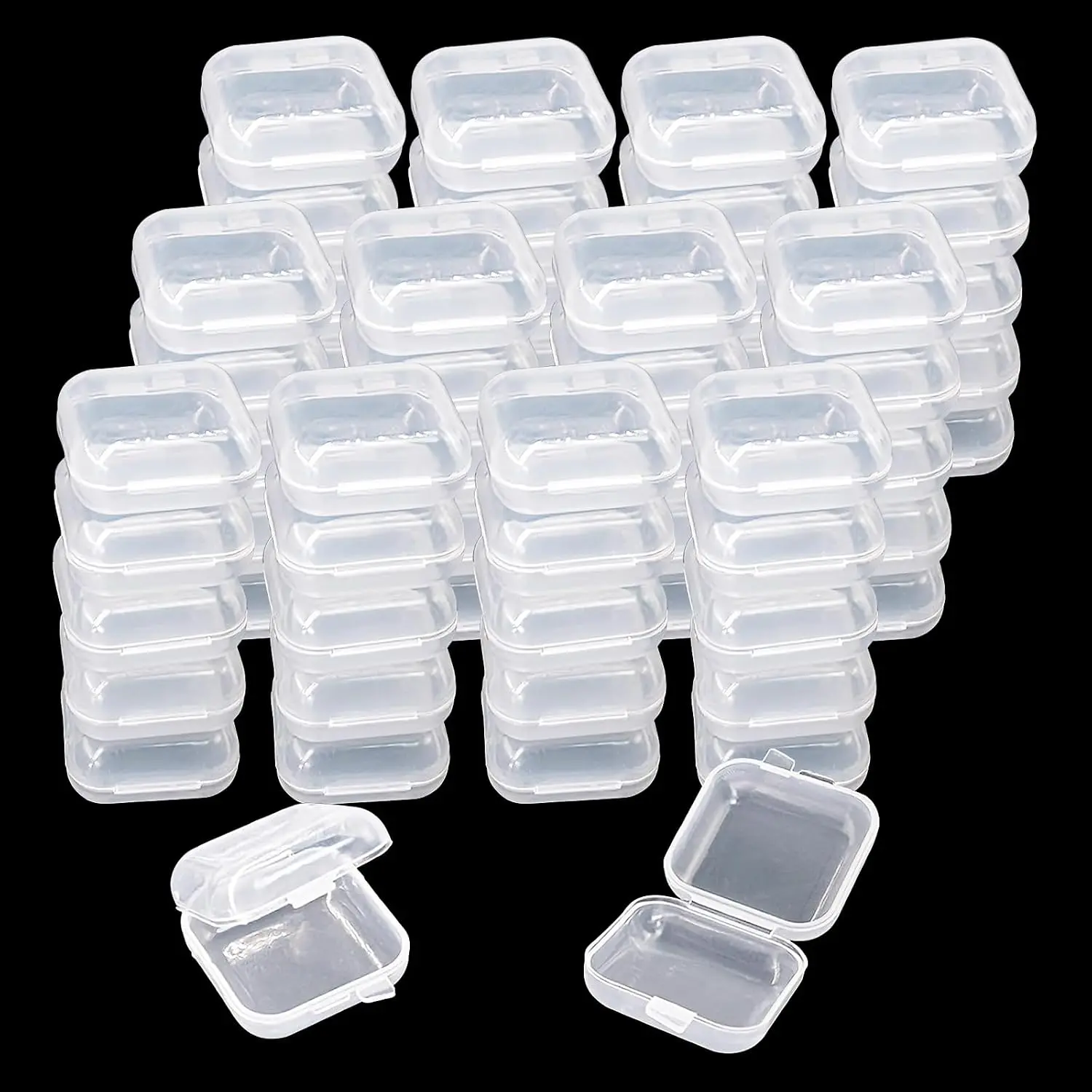 60 count Mini Clear Plastic  Box Earring Storage Box Small Storage Containers with Hinged  for Crafts Screws Art Embroidery  Accessories, 1.38x 1.38x 0.78Inches (60Pcs)