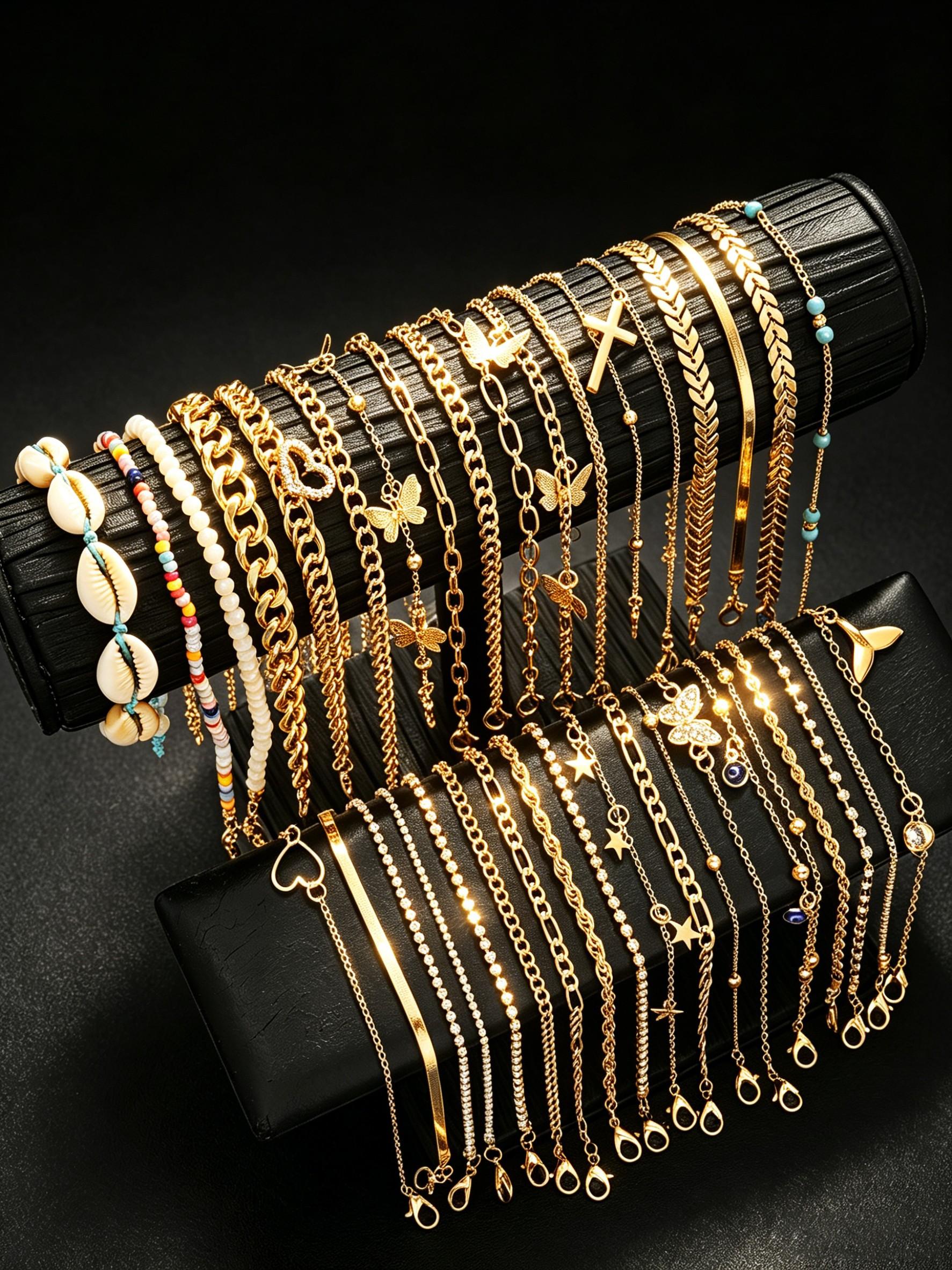 36 Pcs Women's Ankle Bracelet Set, Boho Style, Casual Fashion, Perfect for Daily Wear, Party, Gift, Travel, Mom, Girlfriend, Friend